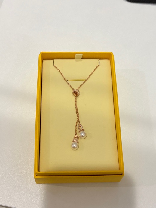 Rose Gold Lariat Necklace With Pearl Drops